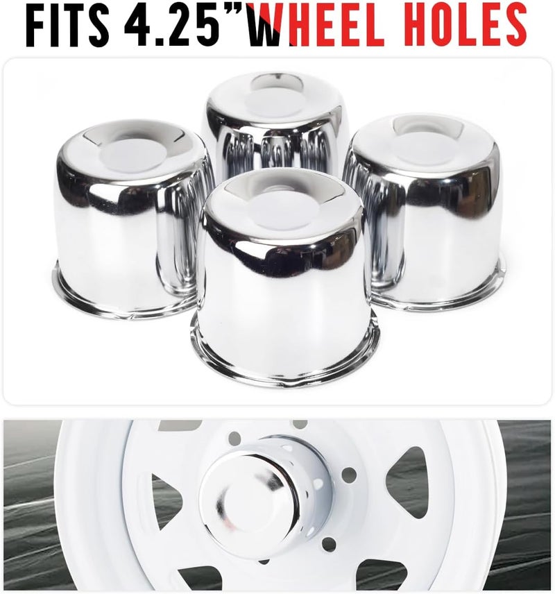RTRHINOTUNING 4.25" Hub 3.72" H Push Through Center Caps Chrome for Trailers Trucks Wheel Rims 4 Pack - Image 5